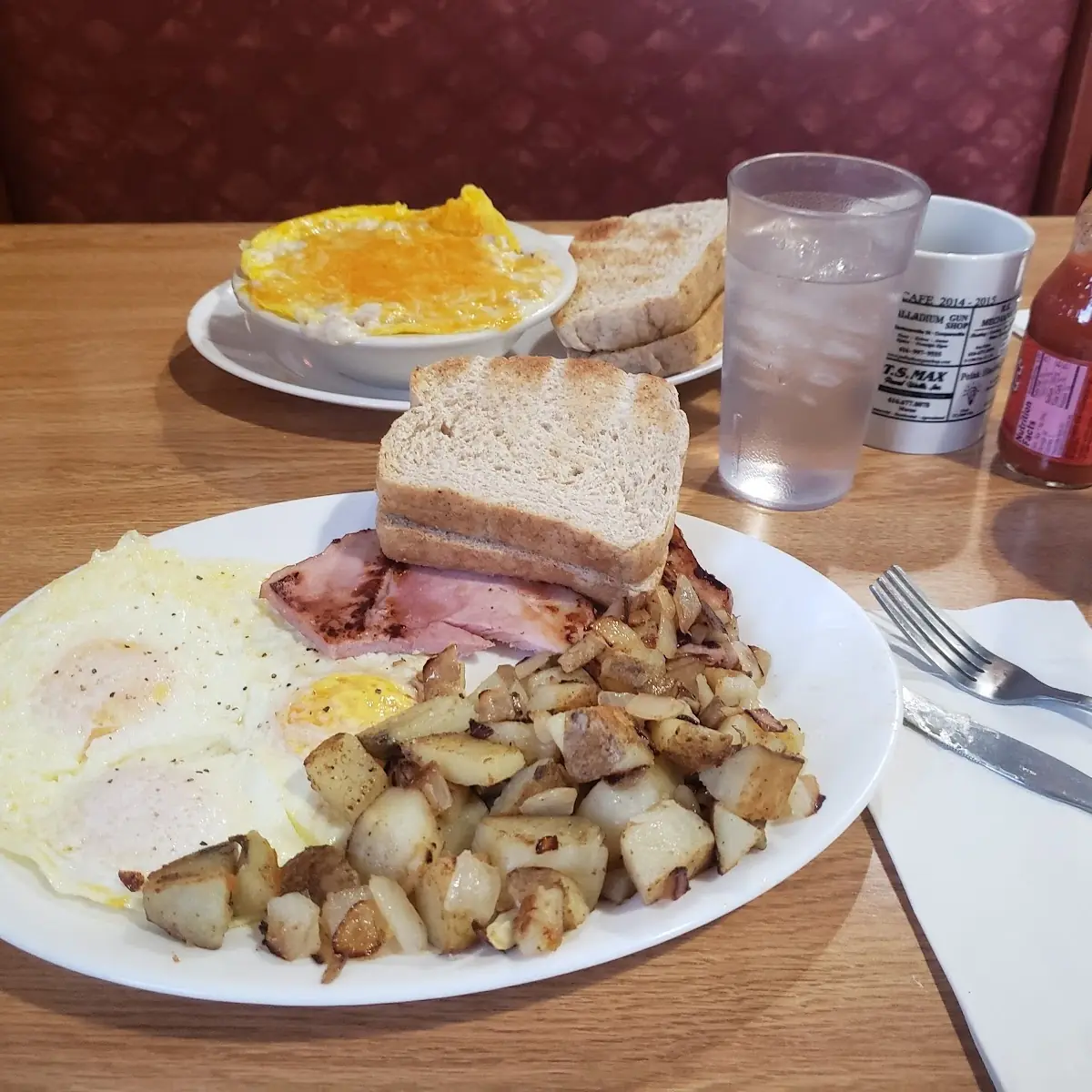 Eggs Sausage Hash Browns and Toast