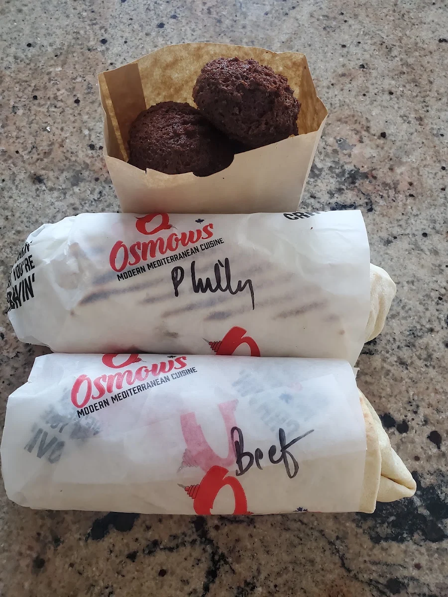 Philly Cheese Steak Wrap Combo with Falafel and a Beef Shawarma Wrap, Osmow's Shawarma