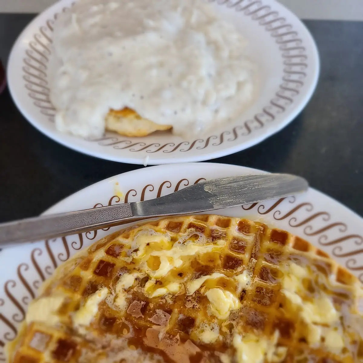 Waffle and Biscuit with Sausage Gravy