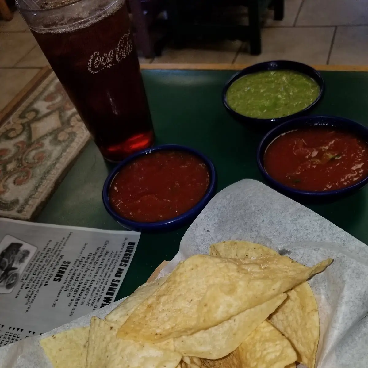 Chips and Red and Green Salsa Verde