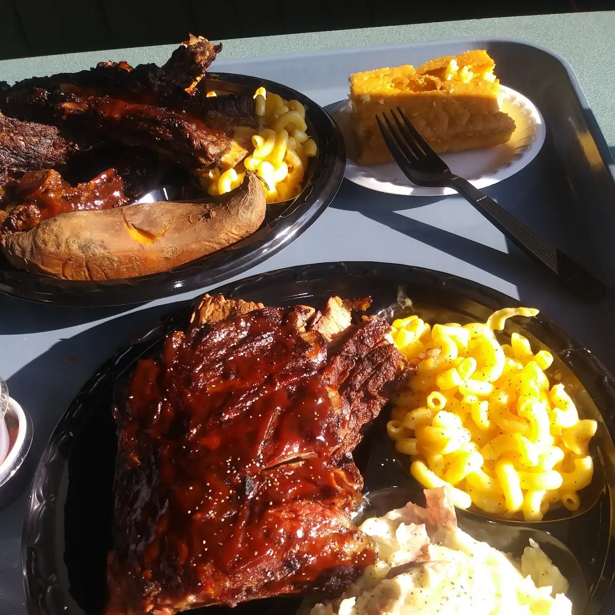 Ribs with Mac N Cheese and Mashed Potatoes