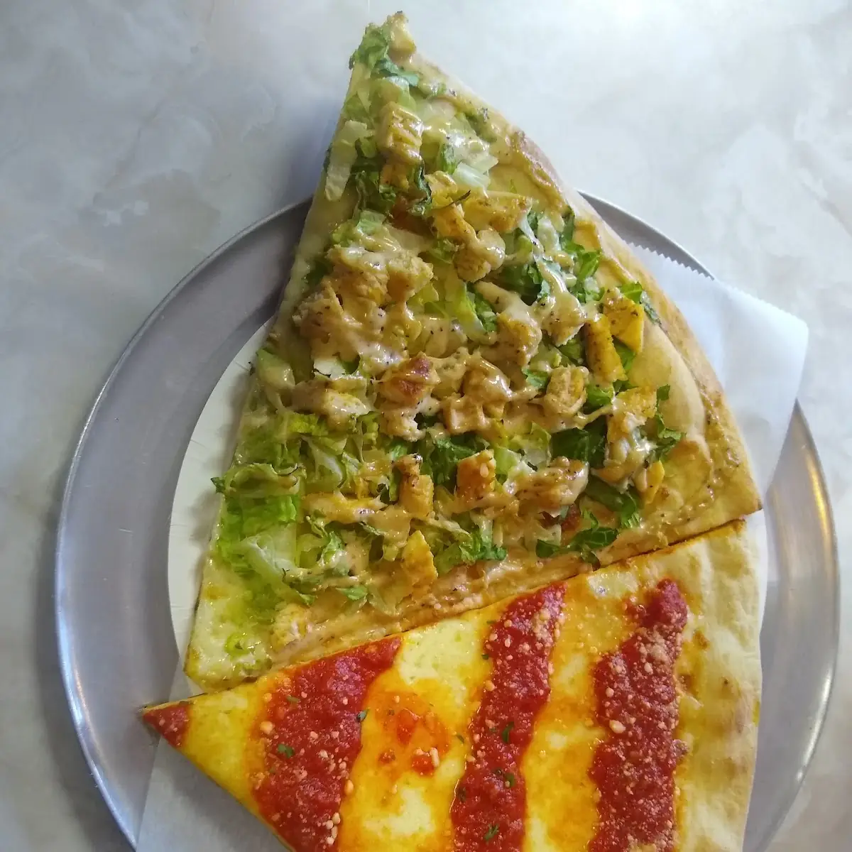 Chicken Caesar & Brooklyn Pizza Slices