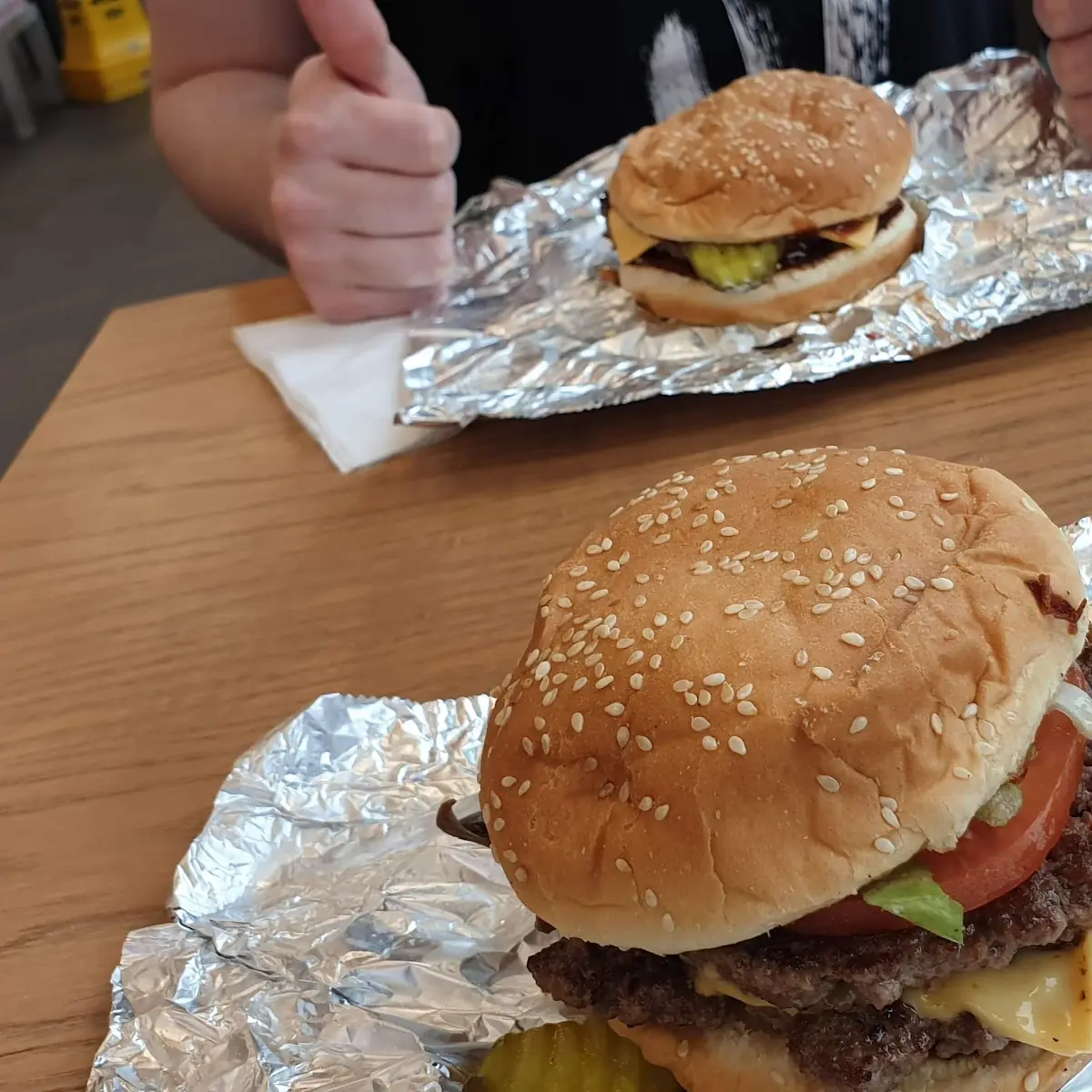 Cheeseburger with Grilled Onions and Pickles