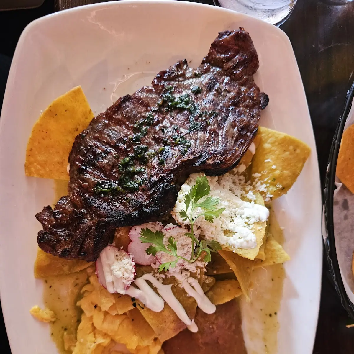Green or Red Chilaquiles Steak and Eggs