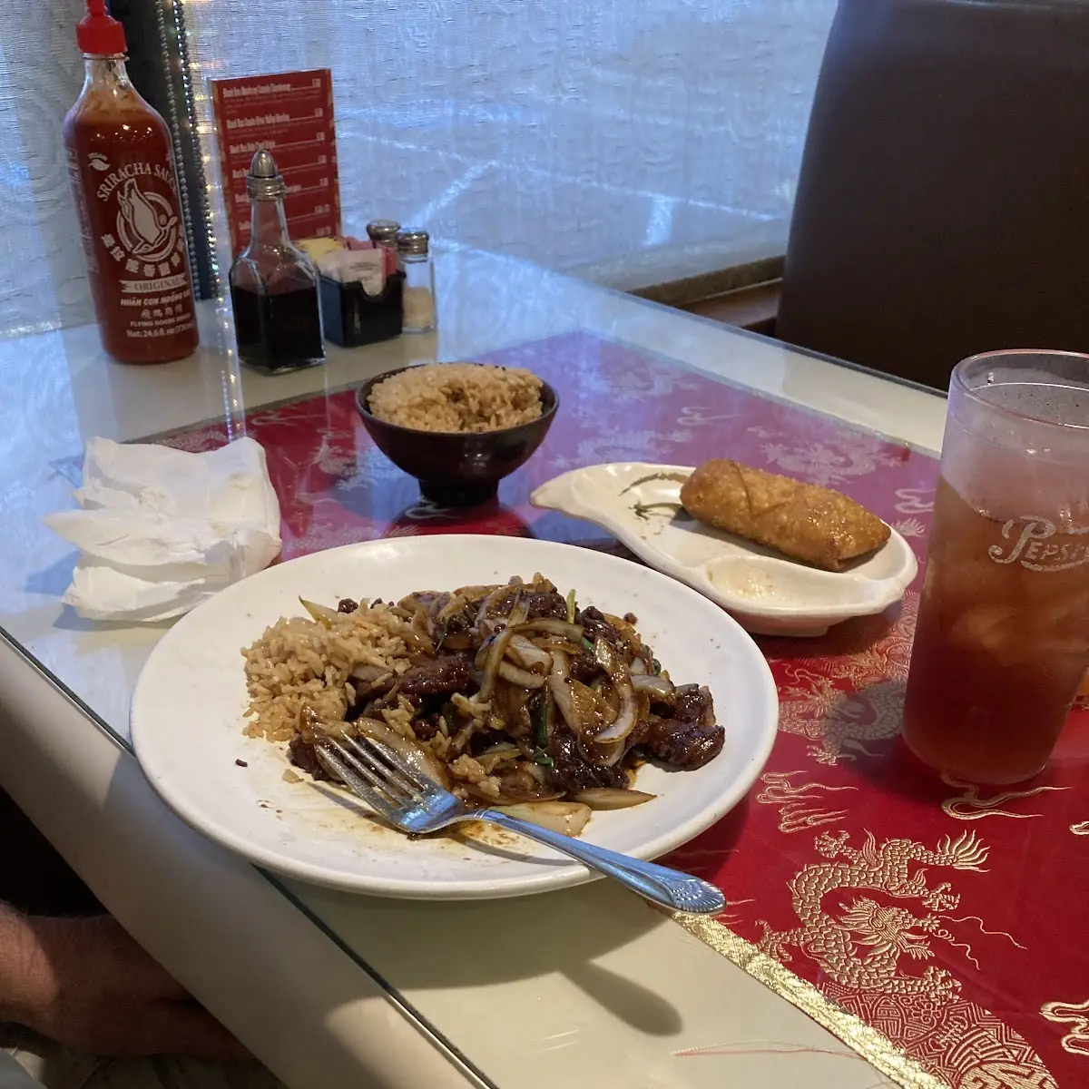 Mongolian Beef Fried Rice and Egg Roll
