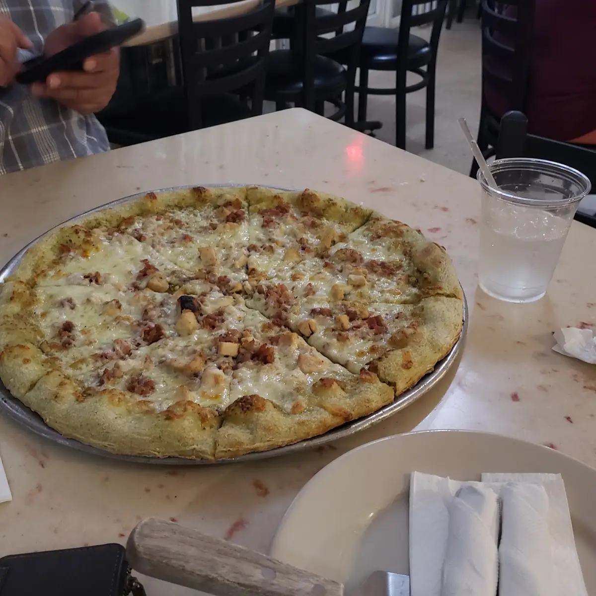 Pizza Carbonara Chicken Bacon Spinach Dough