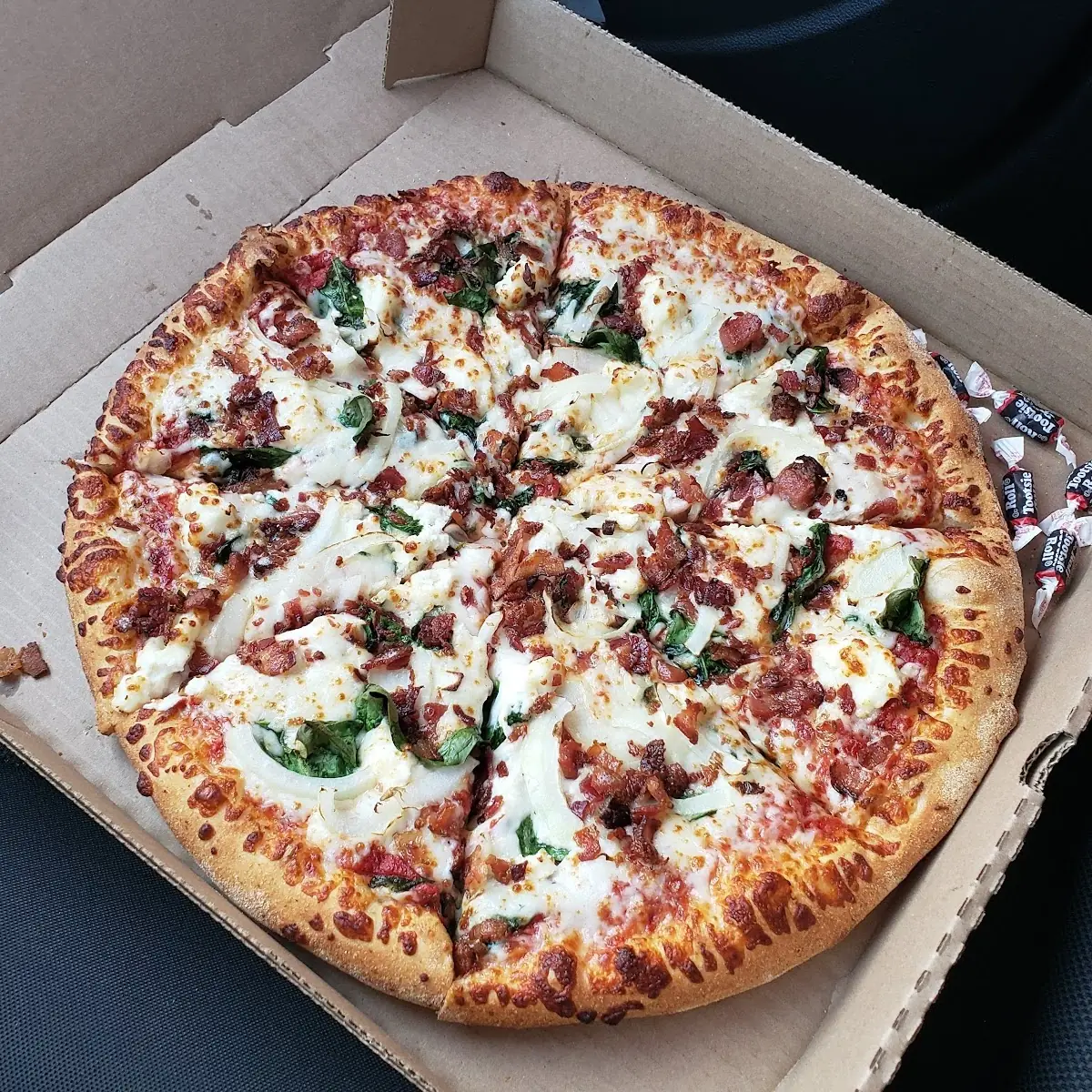 Bacon Onion Spinach Pizza