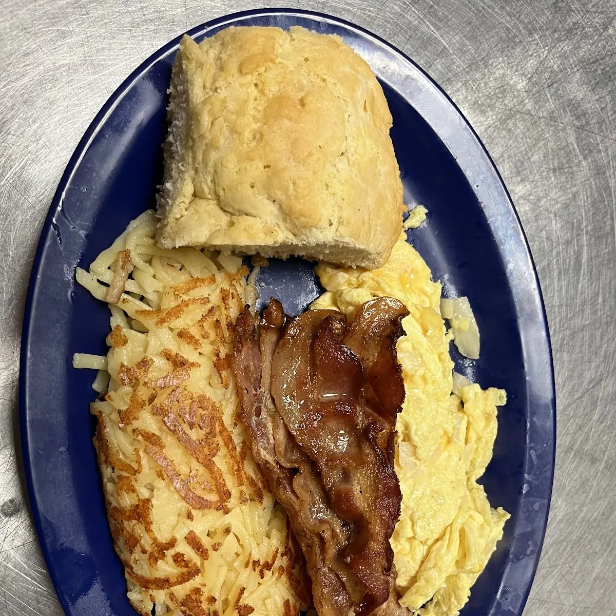 Scrambled Eggs Bacon and Hash Browns