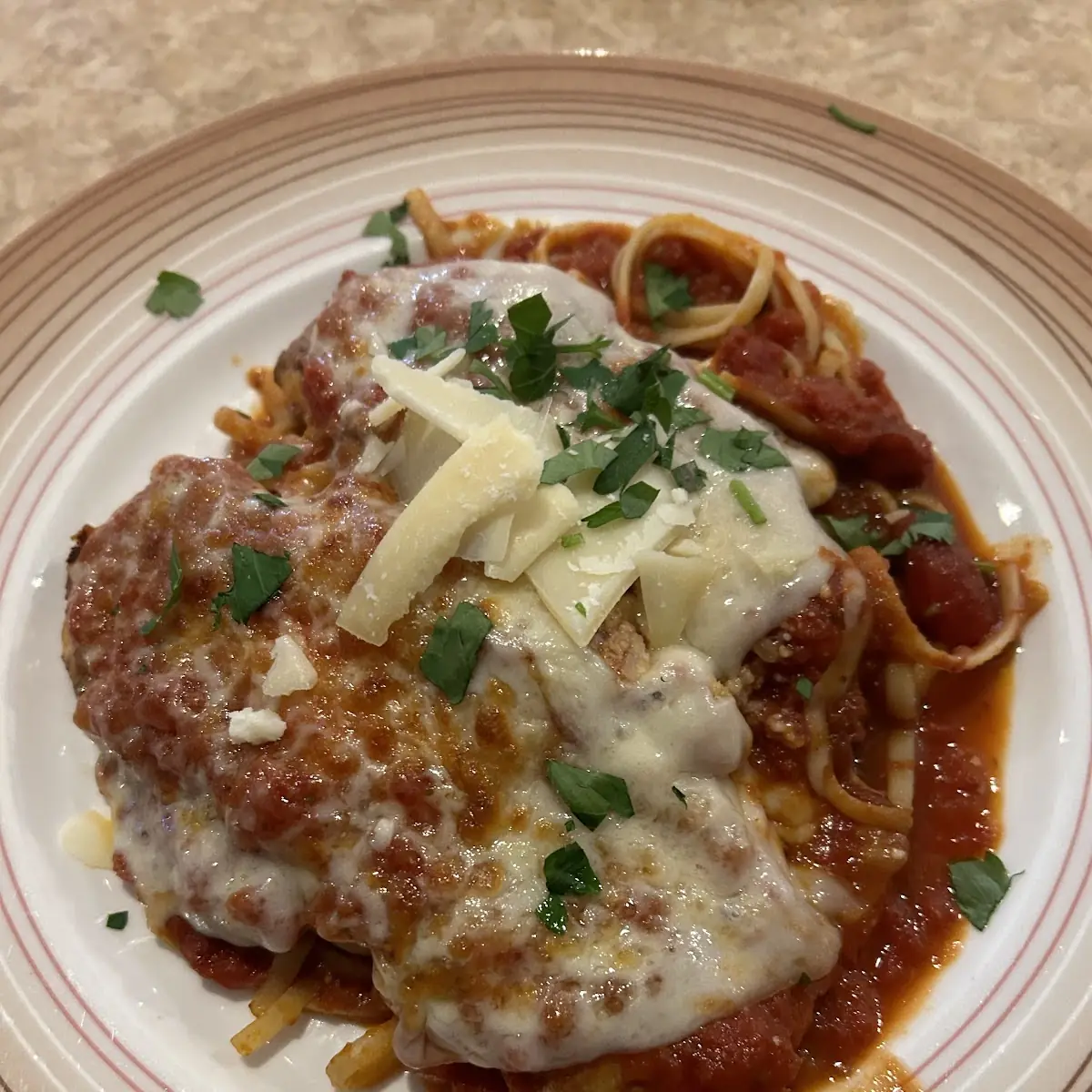 Chicken Parmesan and Linguine