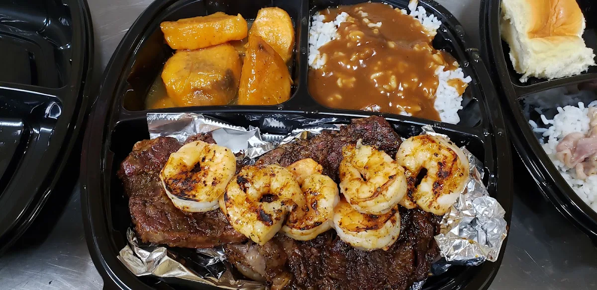 Grilled Ribeye Steak and Shrimp