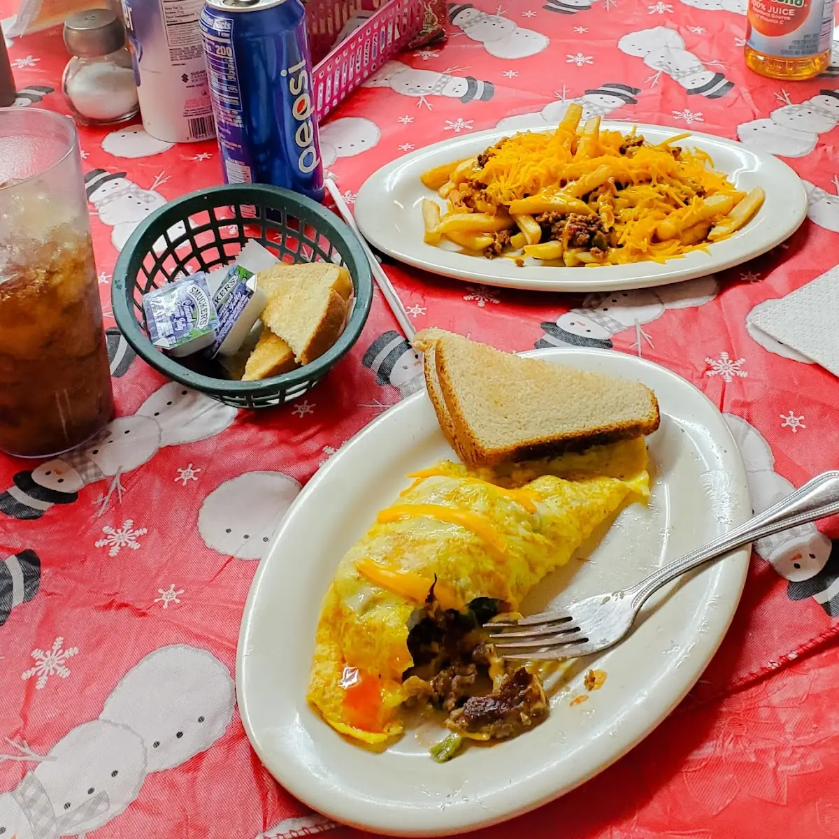 Chili Cheese Fries Top Omelet Bottom
