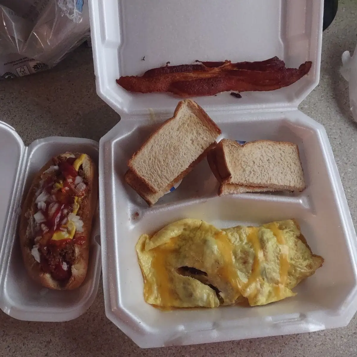 Turkey & Ham Omelette with Loaded Hot Dog