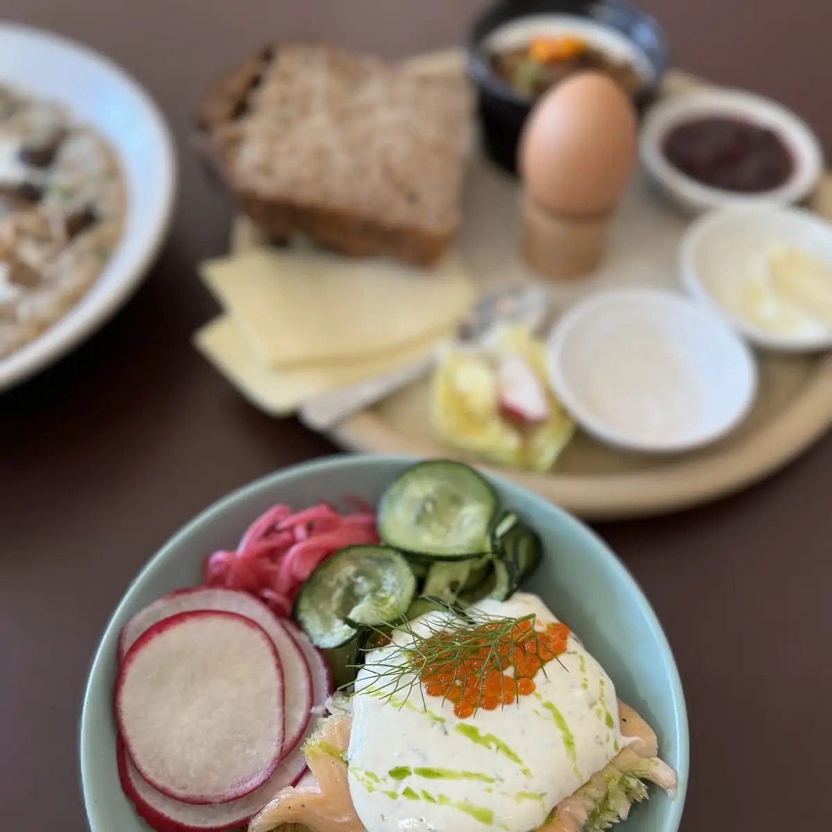 Cold Smoked Trout Soft Scrambled Egg Open-Faced Sandwich