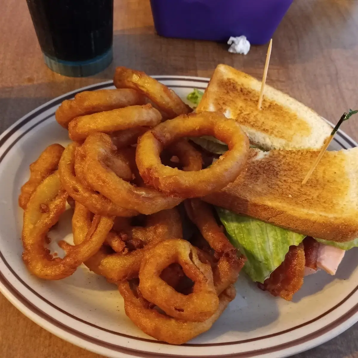 Club Sandwich with Onion Rings