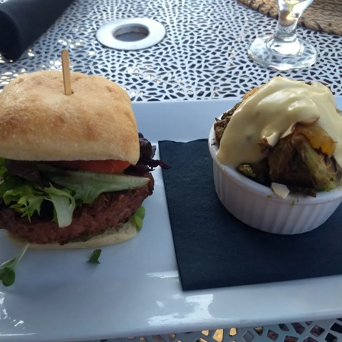 Veggie Burger Slider and Brussel Sprouts