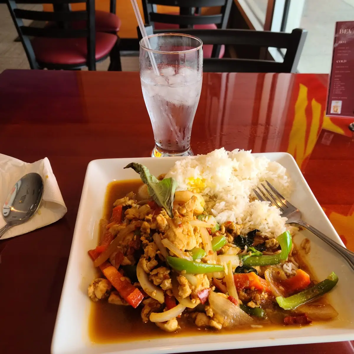 Fried Egg on Top of White Rice w Shrimp Veggies & Chicken
