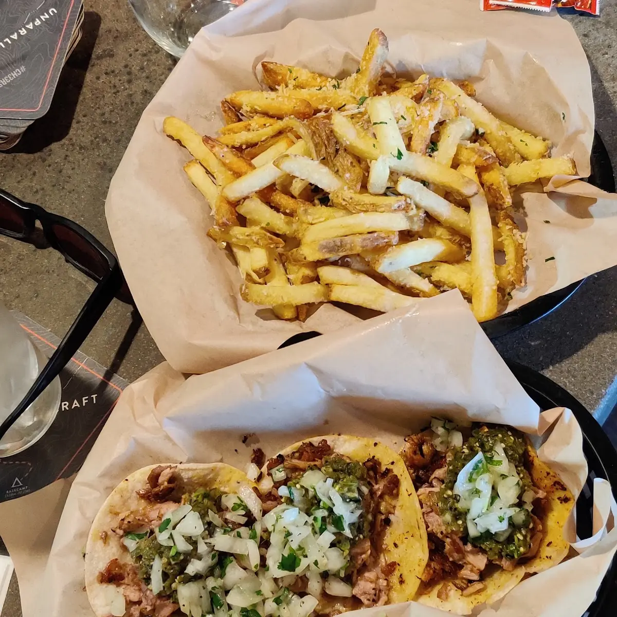 Carnitas Taco and Parmesan Fries