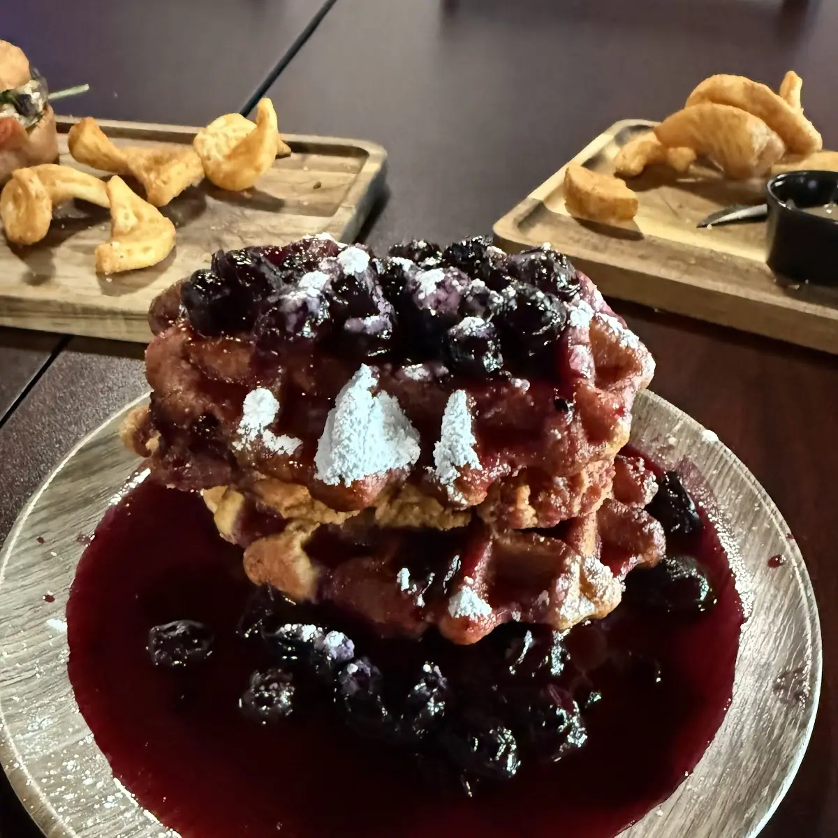 Chicken and Waffles with Blueberry Syrup