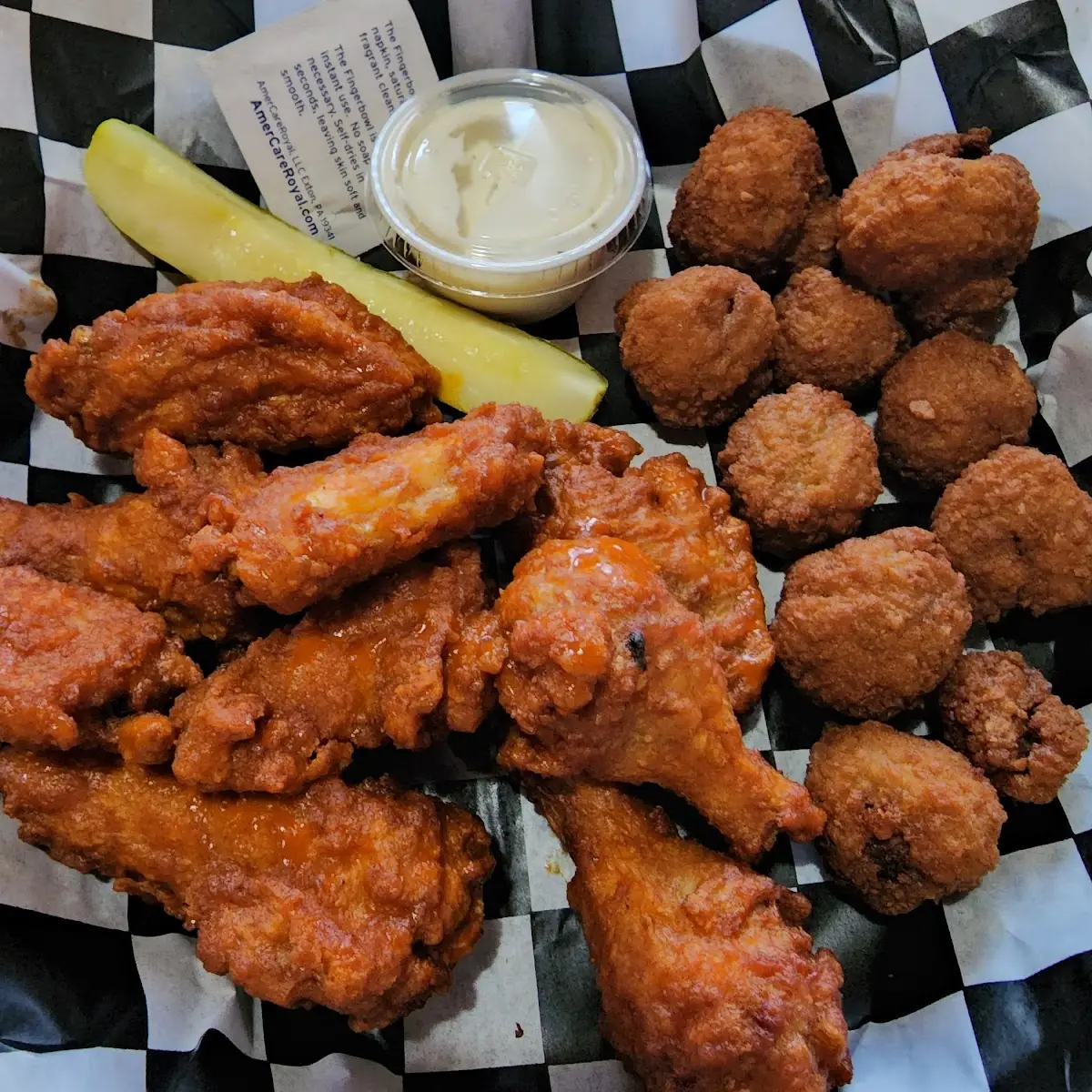 Fried Mushrooms and Buffalo Wings
