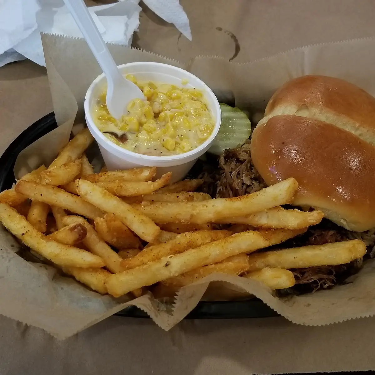 Pulled Pork Sandwich with Corn