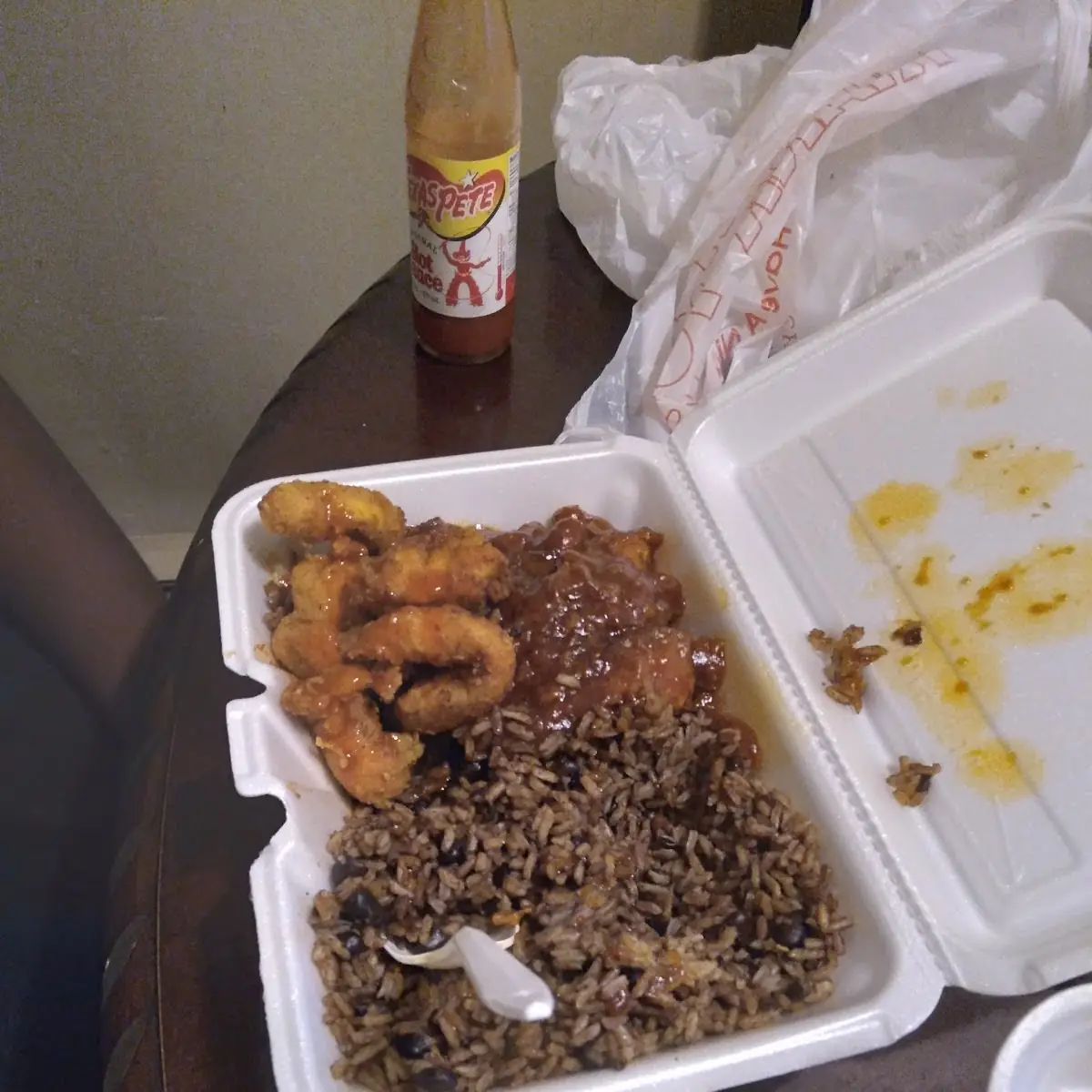 Fried Pork BBQ Pork and Fried Rice and Beans