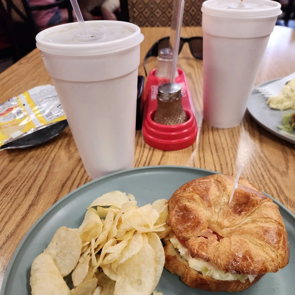 Egg Salad Sandwich on Crossaint with Chips