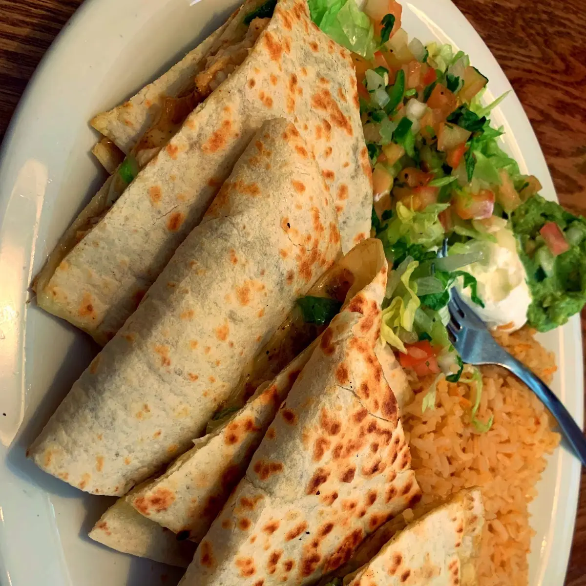 Cheese Quesadilla with Rice & Beans