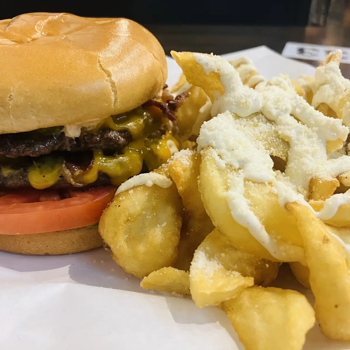 Double Cheeseburger with Garlic Fries