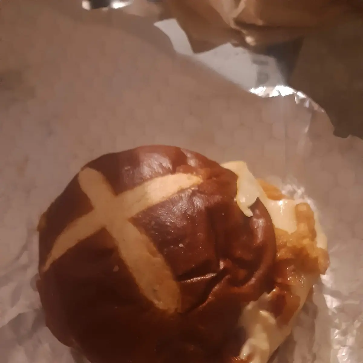 Spicey Chicken on a Pretzel Bun