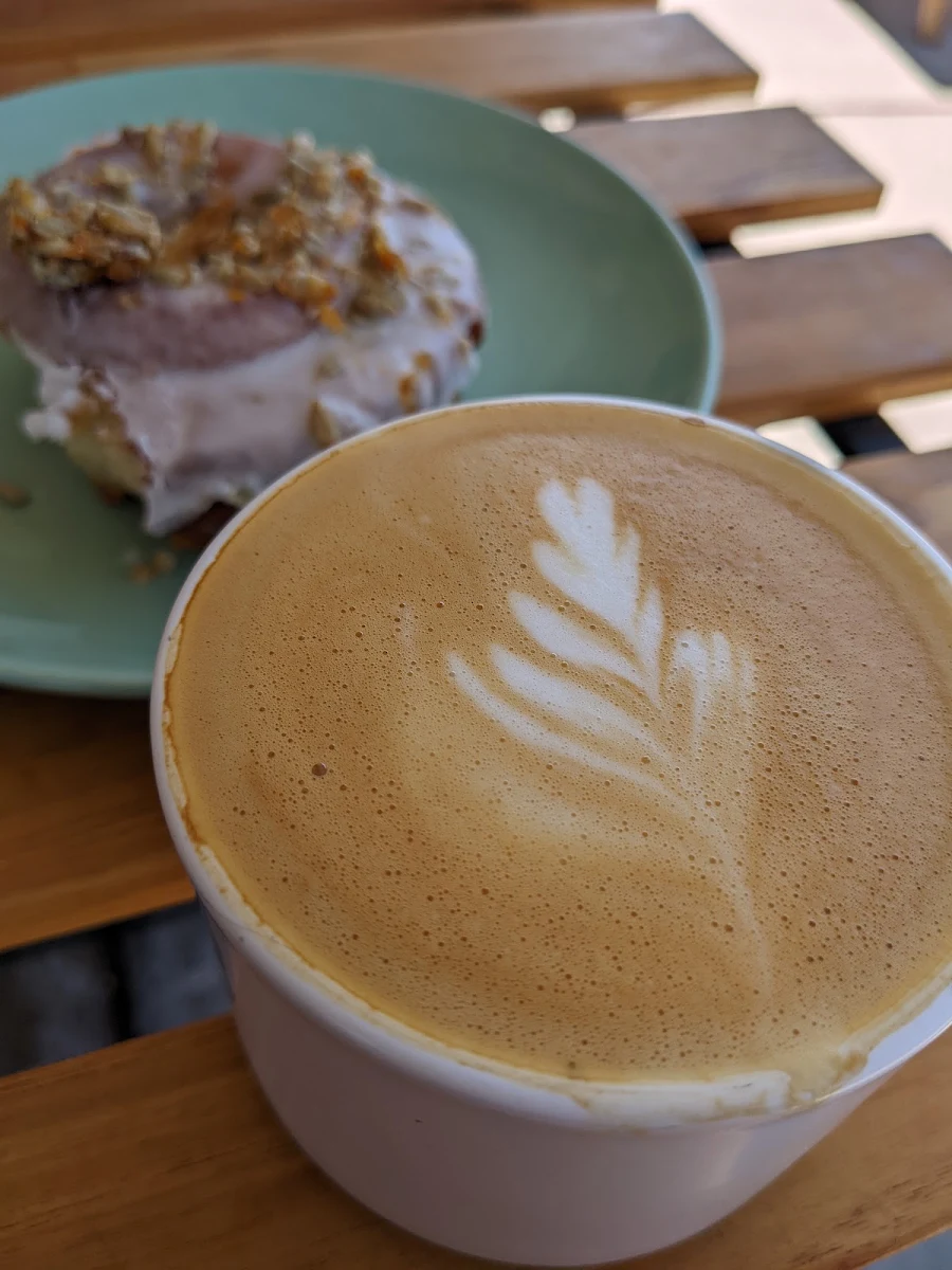 Oat Milk Flat White and Lemonade Donut