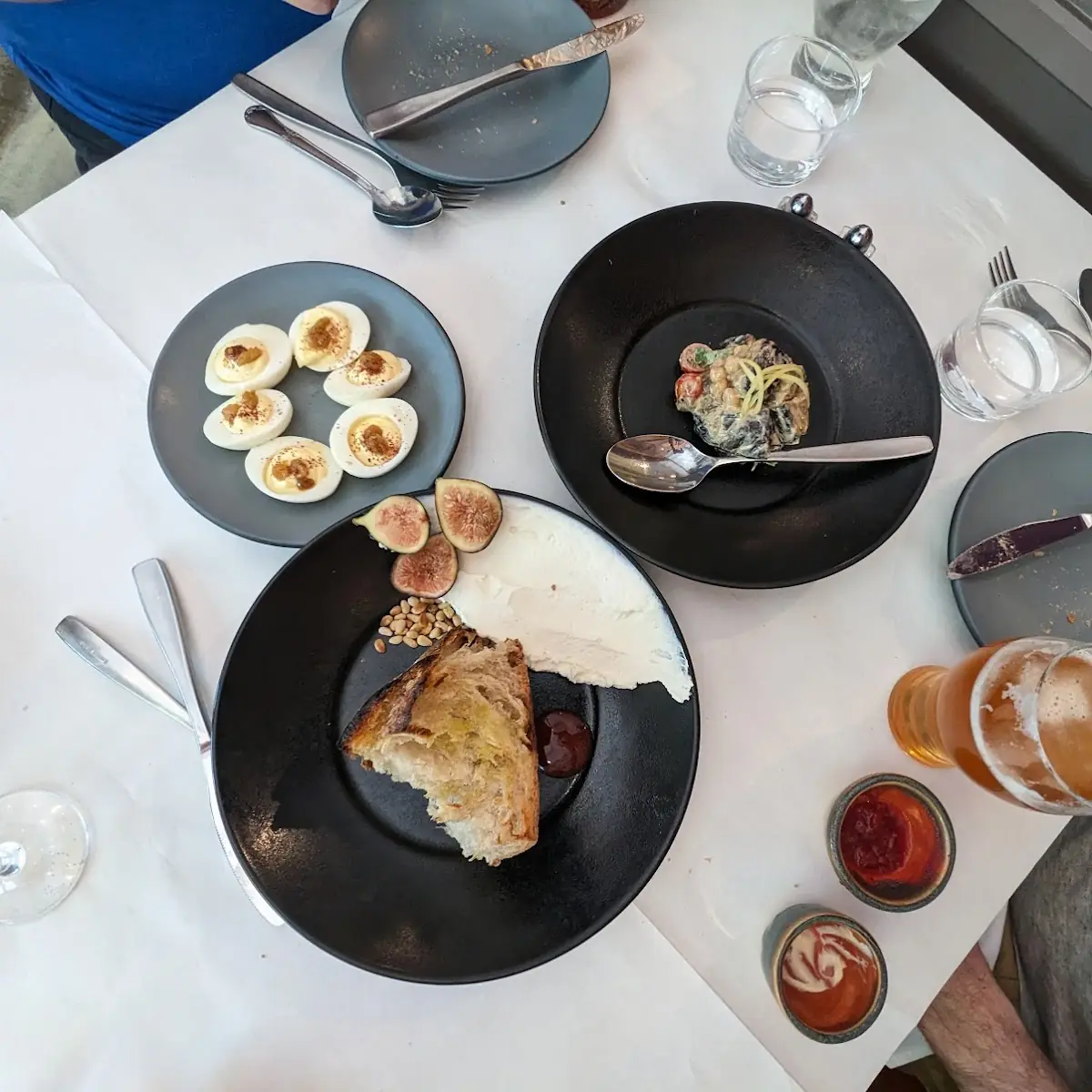 Tunisian Deviled Eggs Eggplants Goat Cheese with Figs Pine Nuts Bread