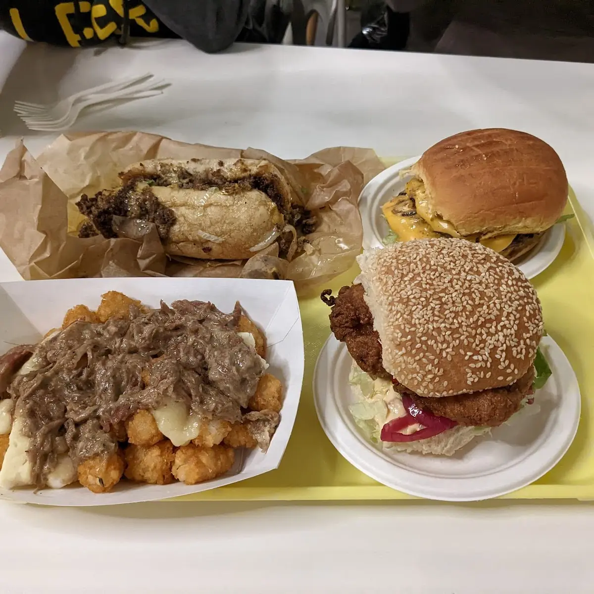 Chopped Cheese Steak Double Cheeseburger Special Chicken Sandwich Poutine