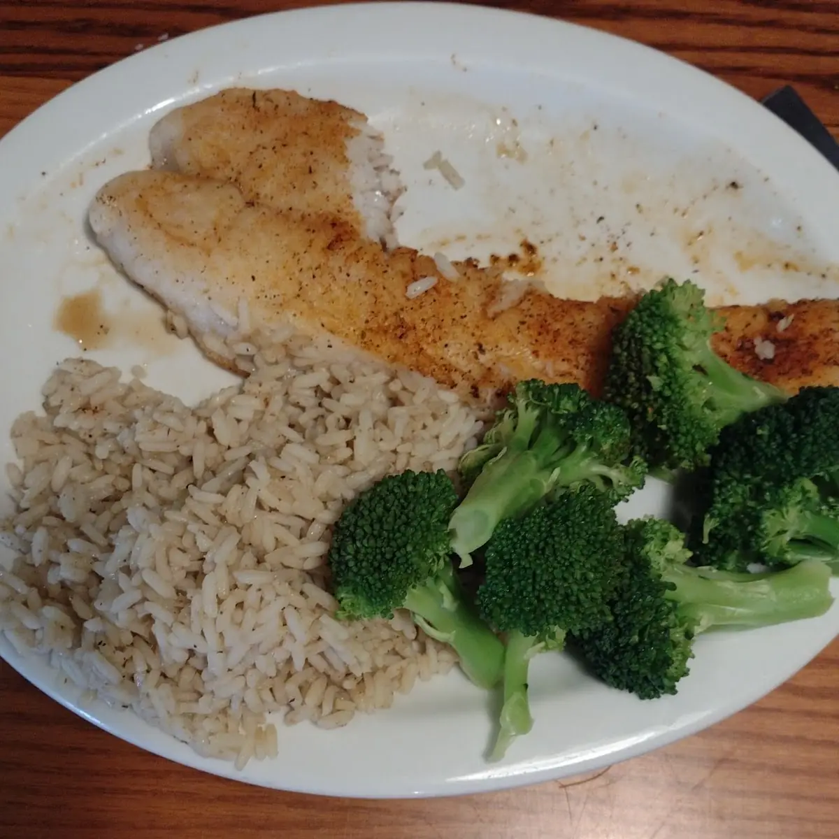 Blackened Fish with Flavored Rice and Steamed Broccoli