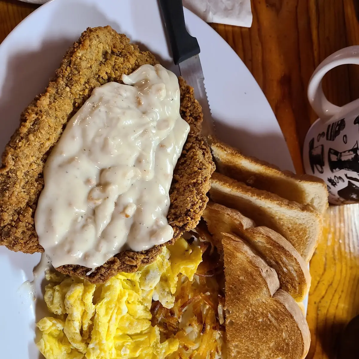 Chicken Fried Steak Eggs Hashbrowns Toast