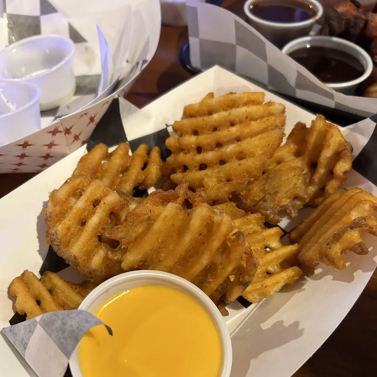 Waffle Fries with Cheese Dipping Sauce