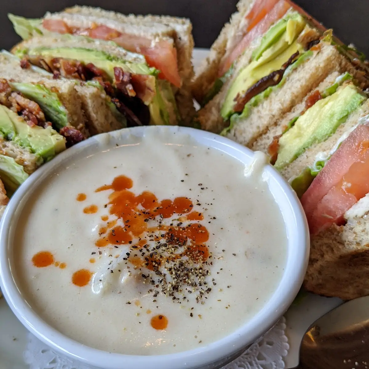 Club Sandwich with Clam Chowder Soup
