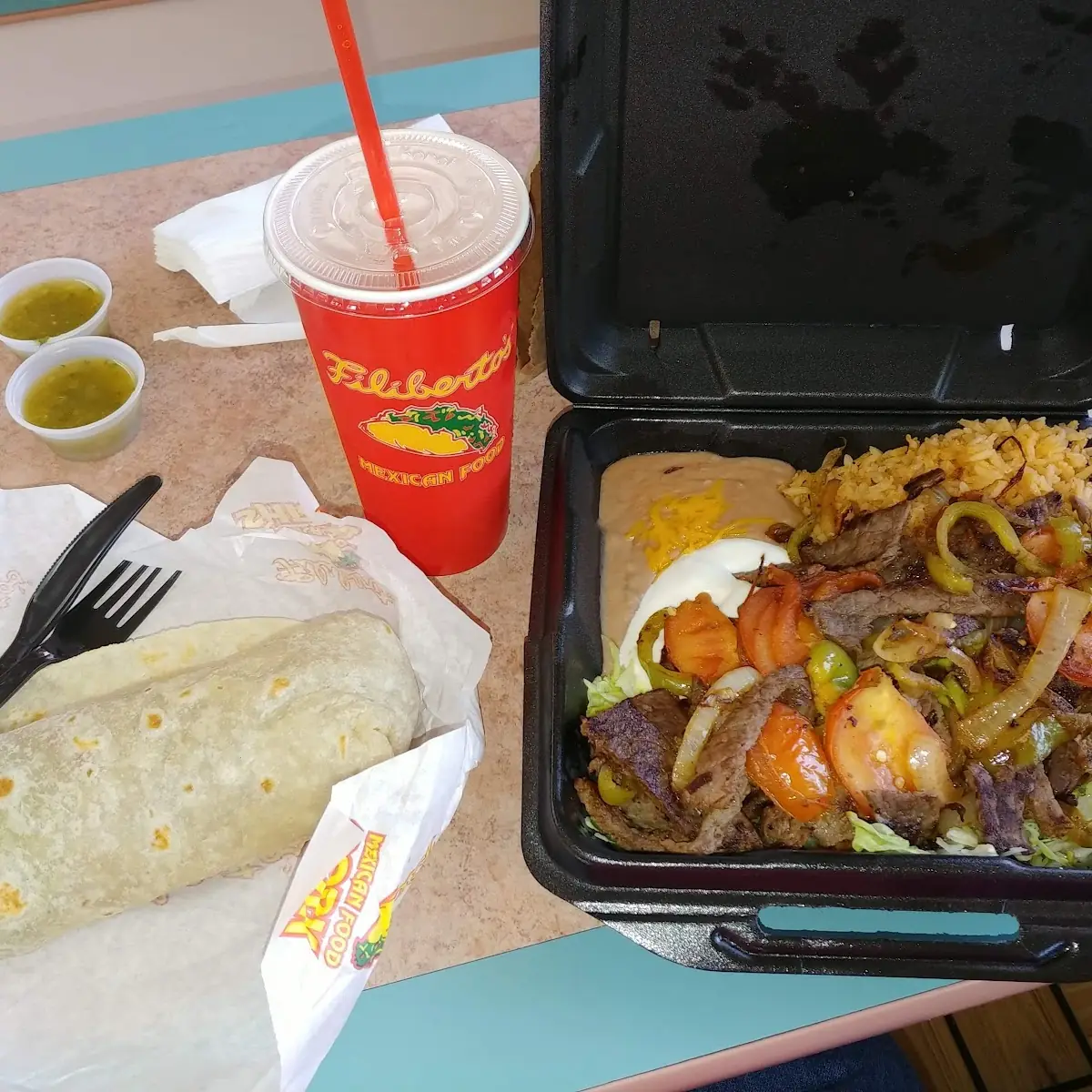 Carne Asada Burrito & a Steak Fajita