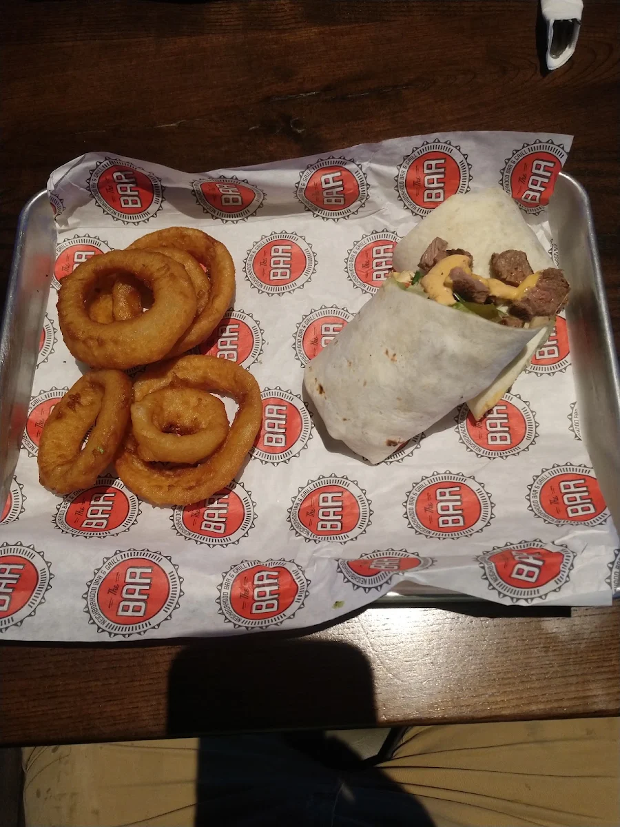 Carne Asada Wrap and Onion Rings