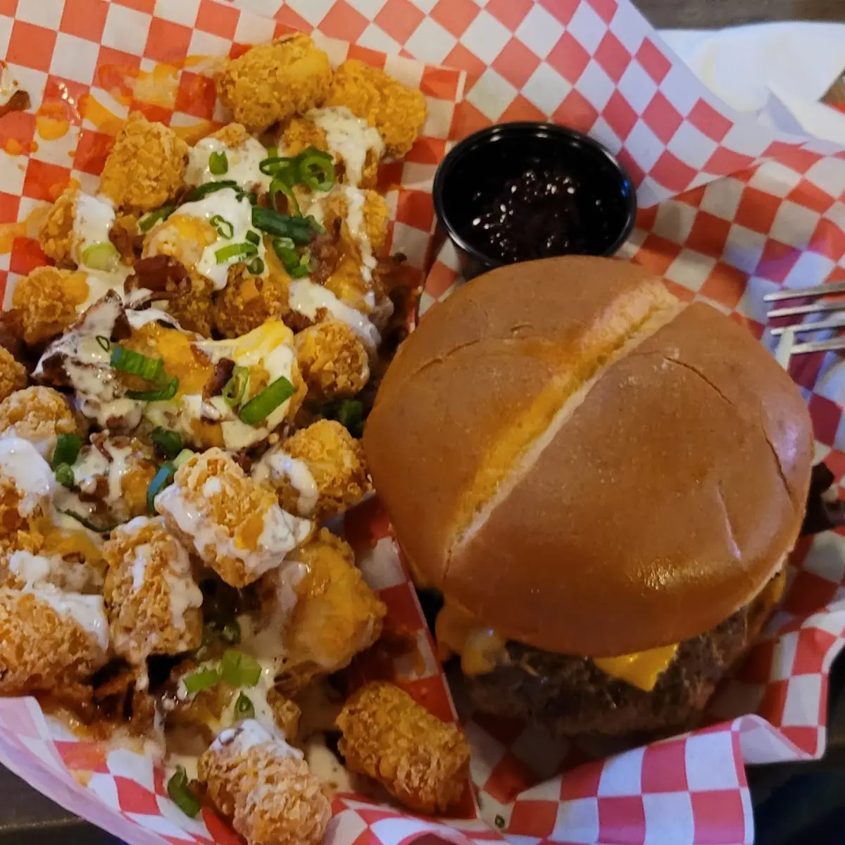 Rock N Roll Burger and Loaded Tots