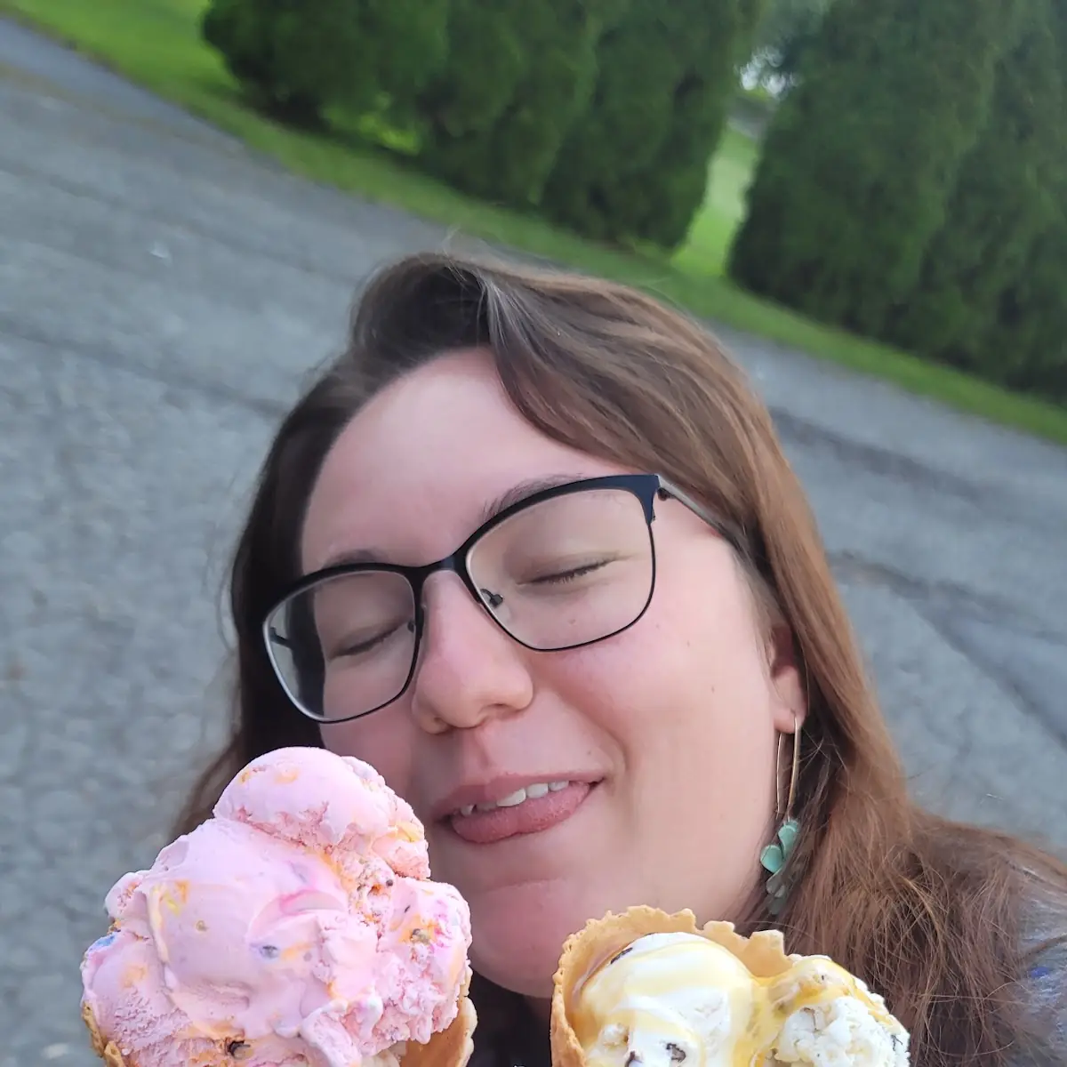 Left Small Cotton Candy and Cookie Dough Waffle Cone