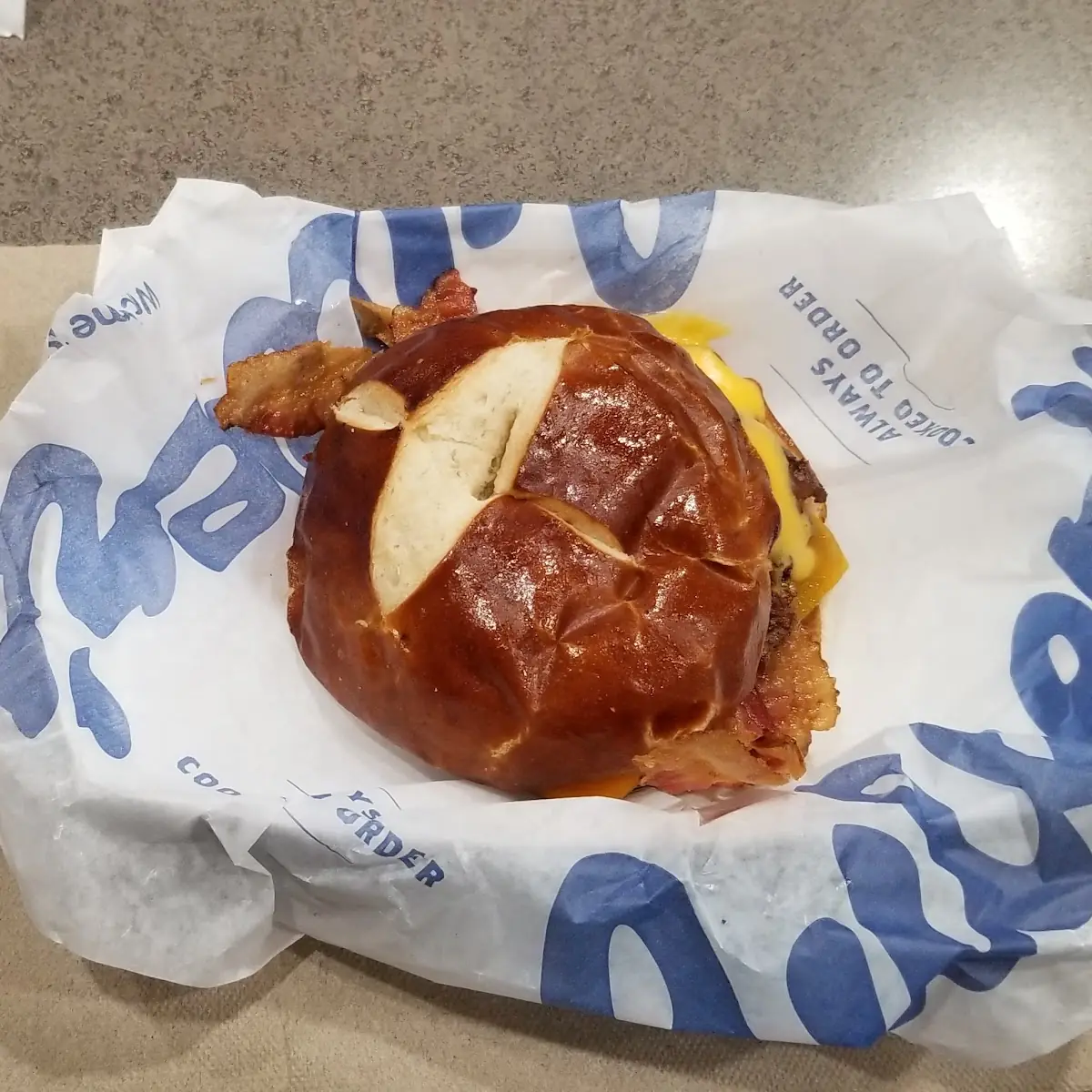 Pretzel Bun Cheeseburger Deluxe