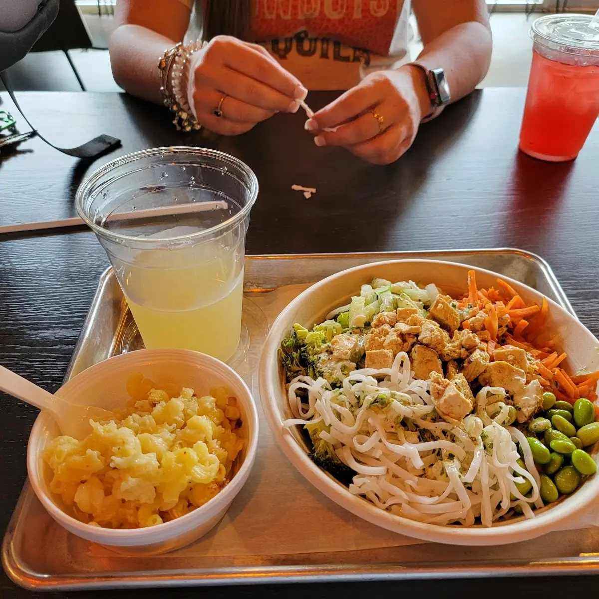 Gluten Free Mac and Cheese with a Protein Bowl with Various Ingredients You Choose