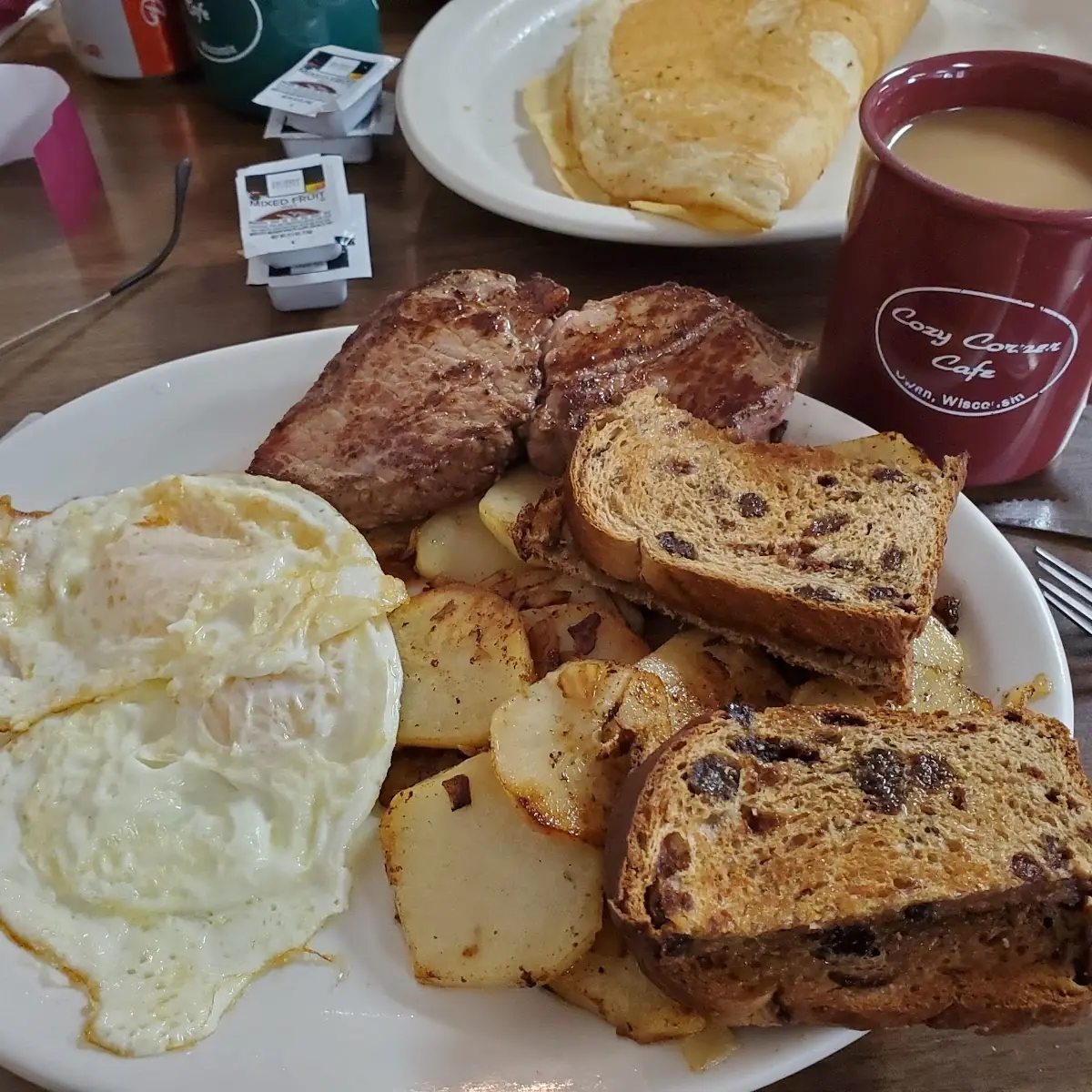 Steak and Eggs Raisin Toast