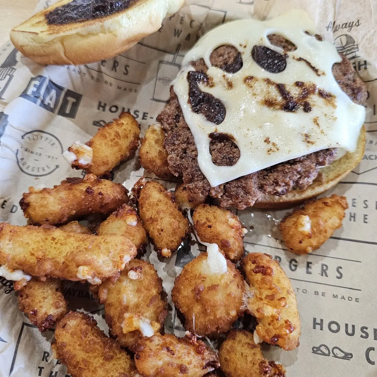Mushroom Swiss Burger & Cheese Curds