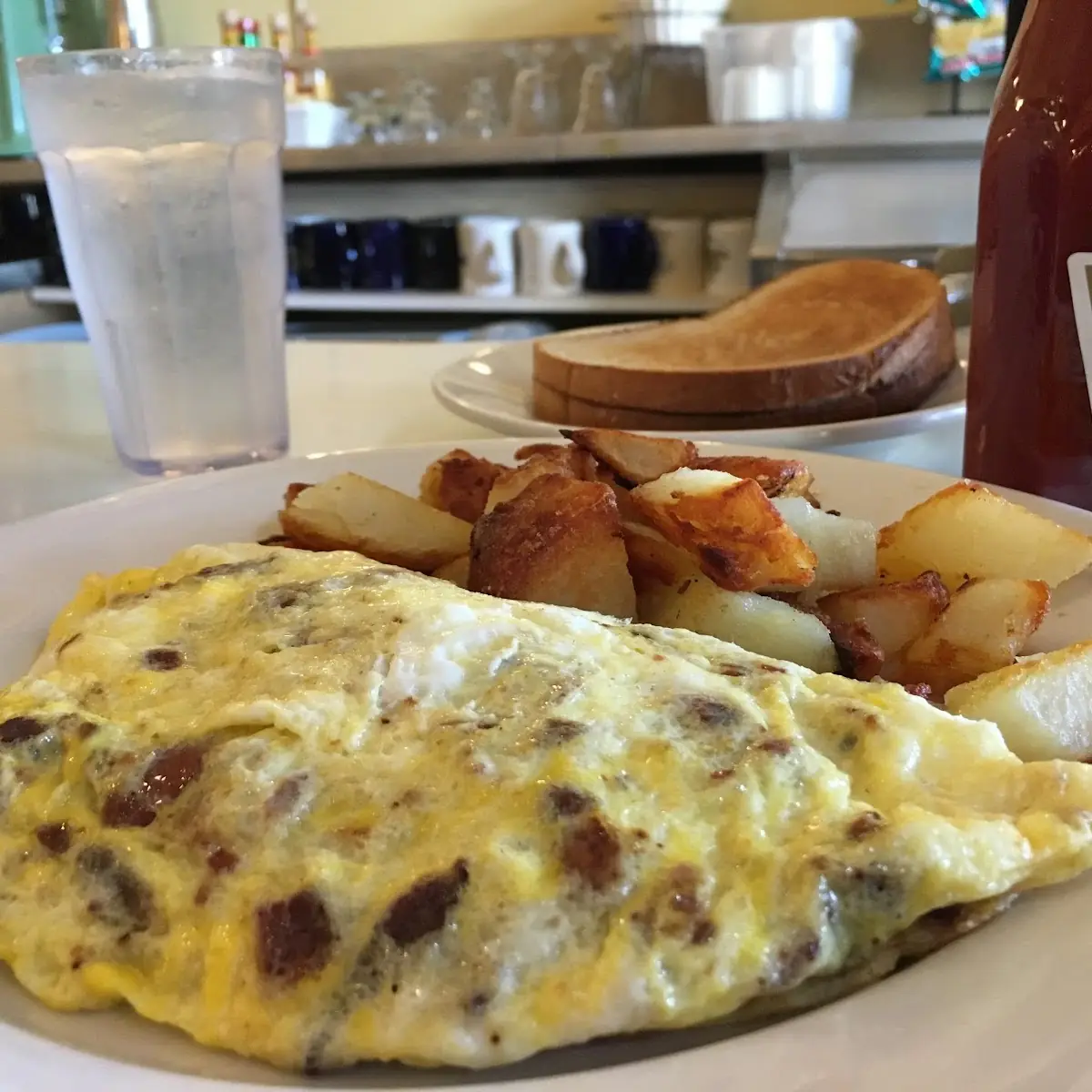 Cheese Omelette Hash Browns Toast