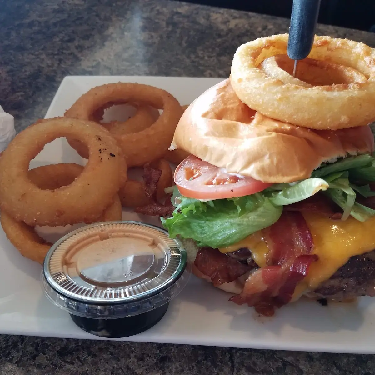 Bacon Cheeseburger with Onion Rings