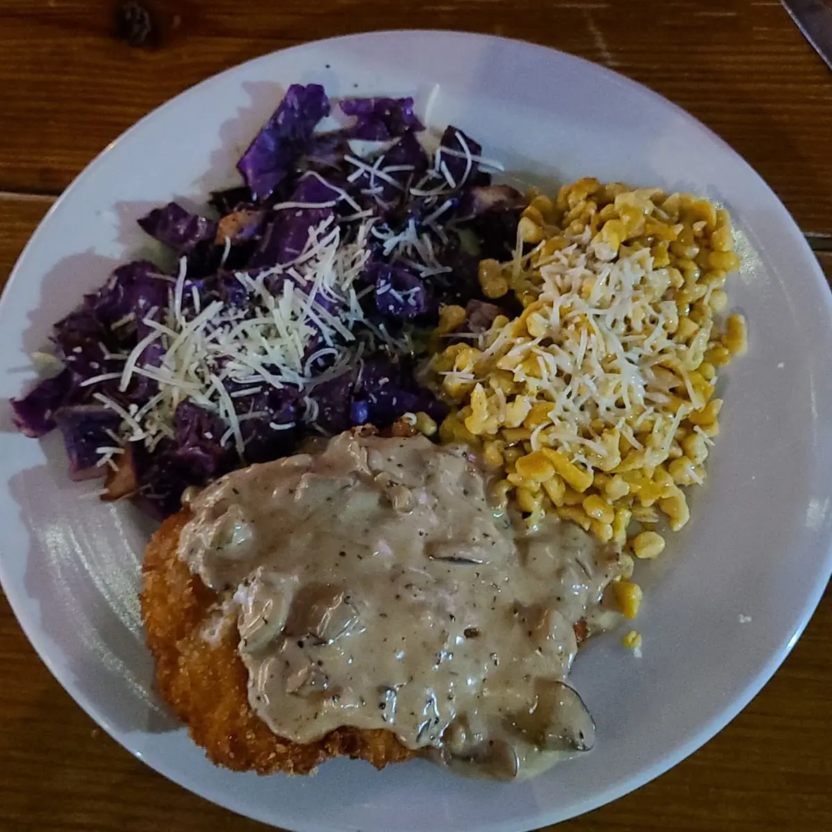 Schnitzel with Spaetzle and Red Cabbage