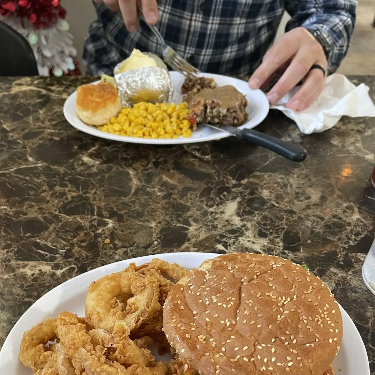 Buffalo Chicken Sandwich & Meatloaf Plate