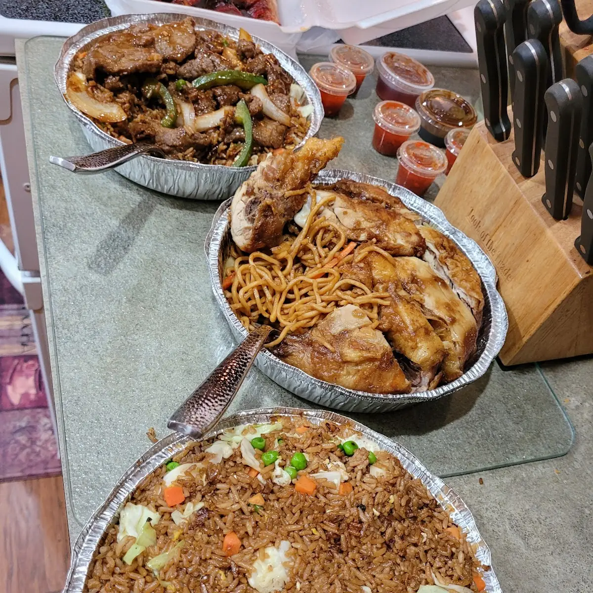 C01. Chinese Chicken, Fried Rice, and Lo Mein or Chow Mein