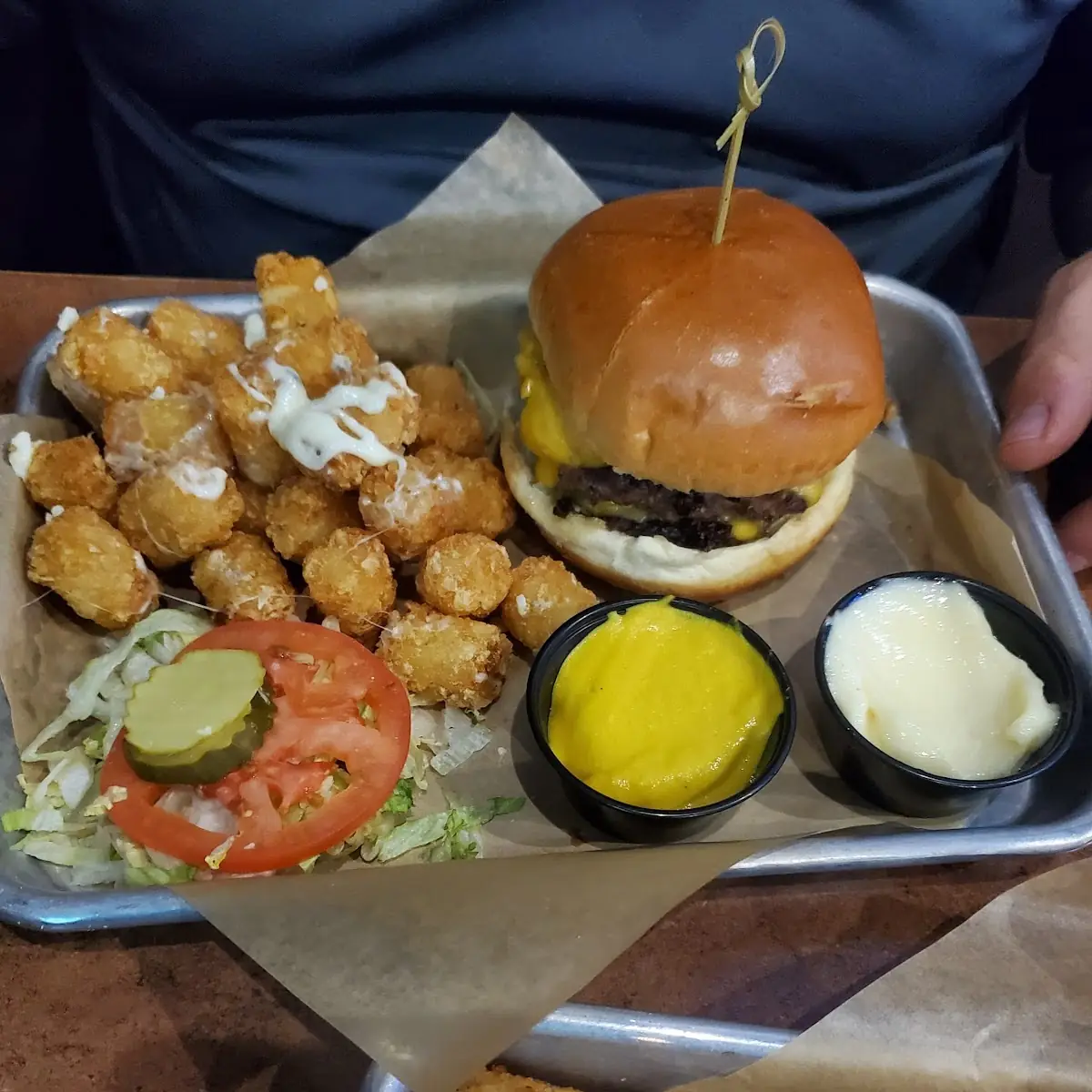 Burger and Loaded Tator Tots